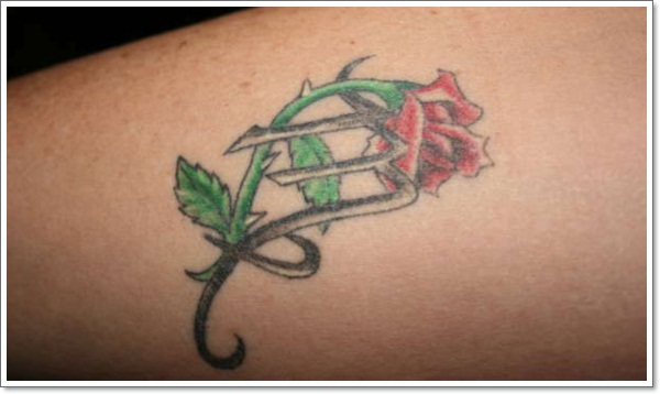 Black Ink Virgo Symbol With Rose Flower Tattoo Design