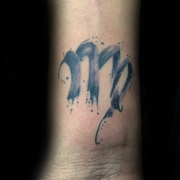 Black Ink Virgo Zodiac Sign Tattoo Design For Wrist
