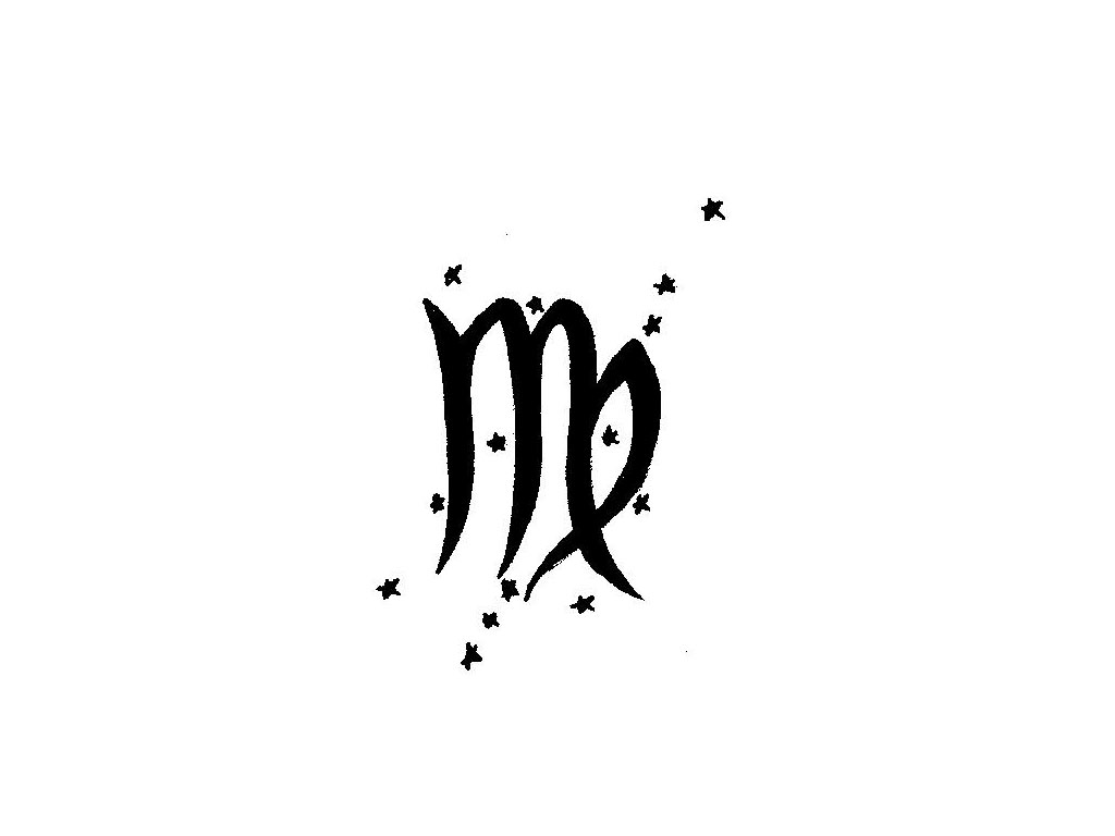 Black Ink Virgo Zodiac Sign With Stars Tattoo Design