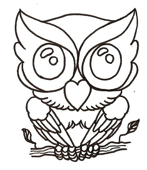 Black Outline Baby Owl Tattoo Stencil