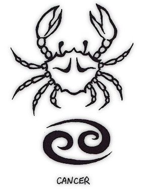 Black Outline Cancer Zodiac Sign Tattoo Stencil