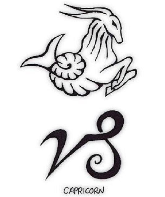 Black Outline Capricorn Zodiac Sign Tattoo Design
