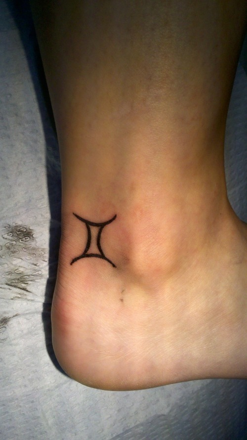 Black Outline Gemini Zodiac Sign Tattoo On Ankle