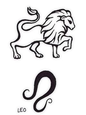 Black Outline Lion With Leo Zodiac Sign Tattoo Design