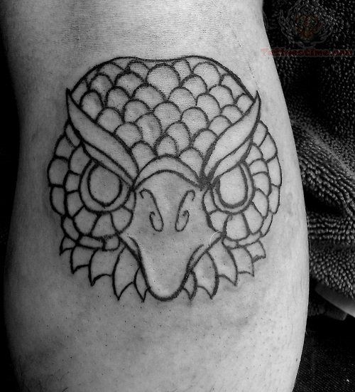 Black Outline Owl Tattoo Design For Sleeve