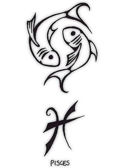 Black Outline Pisces Zodiac Sign Tattoo Design By Dense Cargo