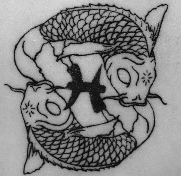 Black Outline Pisces Zodiac Sign Tattoo Design