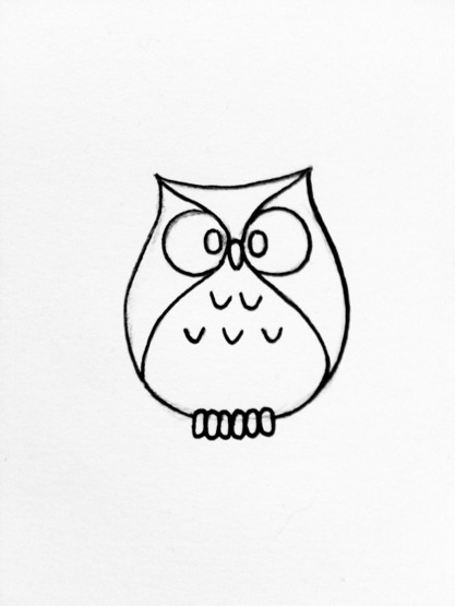 Black Outline Small Owl Tattoo Stencil