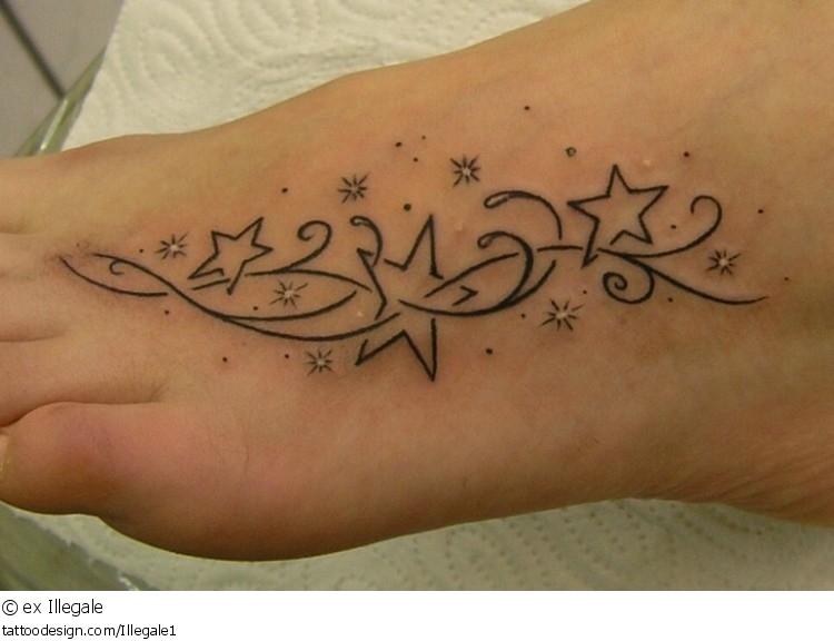 Black Outline Star Tattoos On Foot