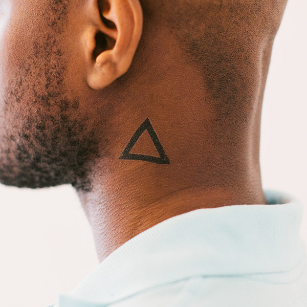 Black Outline Triangle Tattoo On Man Side Neck