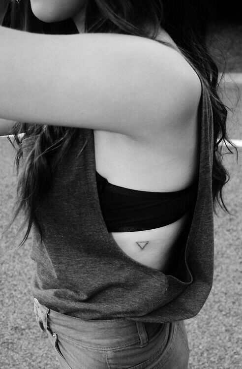Black Outline Upside Down Triangle Tattoo On Girl Left Side Rib