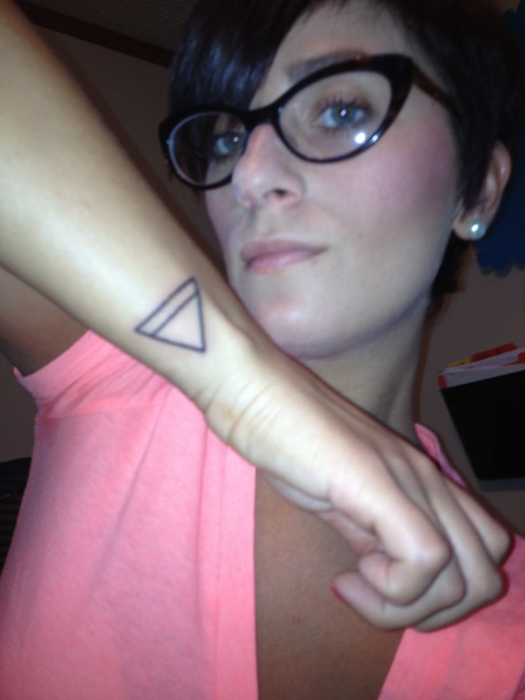 Black Outline Upside Down Triangle Tattoo On Girl Right Side Wrist
