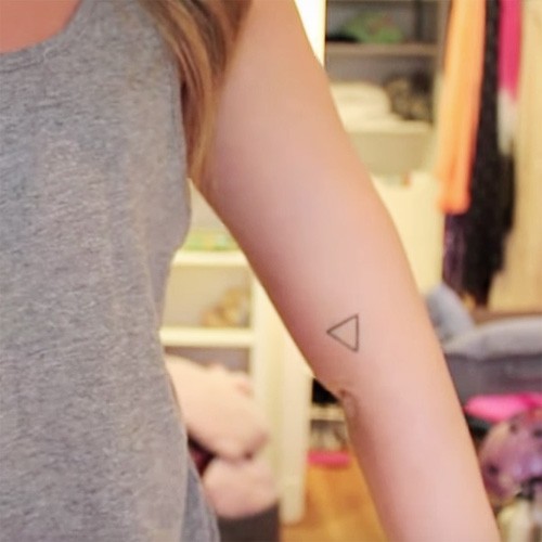 Black Outline Upside Down Triangle Tattoo On Left Half Sleeve