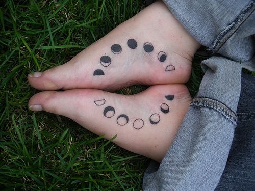 Black Phases Of The Moon Tattoo On Feet