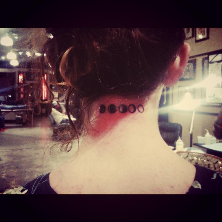 Black Phases Of The Moon Tattoo On Girl Back Neck
