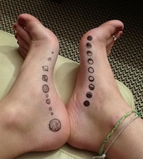Black Phases Of The Moon Tattoo On Girl Both Feet