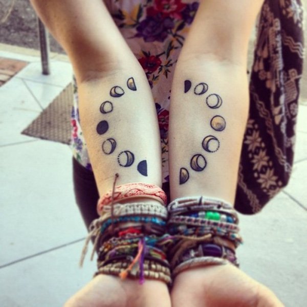Black Phases Of The Moon Tattoo On Girl Both Forearm