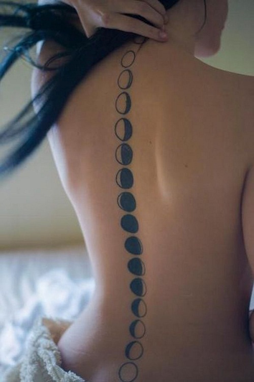 Black Phases Of The Moon Tattoo On Girl Full Back By Saaabrina
