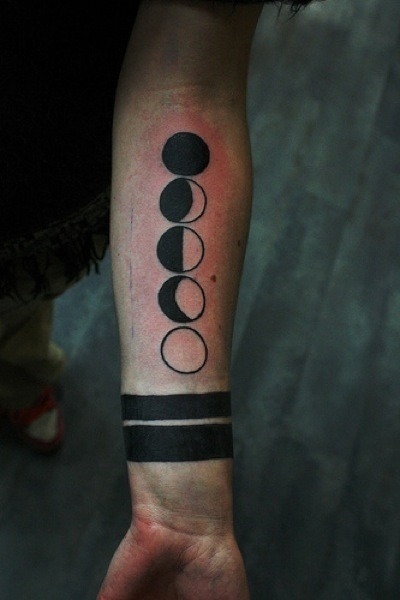 Black Phases Of The Moon Tattoo On Left Forearm