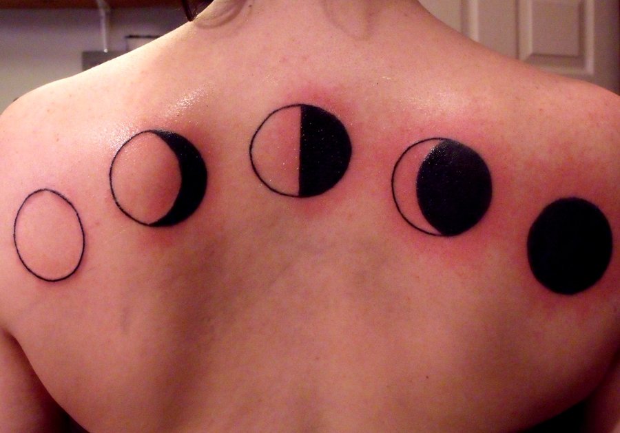 Black Phases Of The Moon Tattoo On Upper Back By Crystal Vaughan Balser
