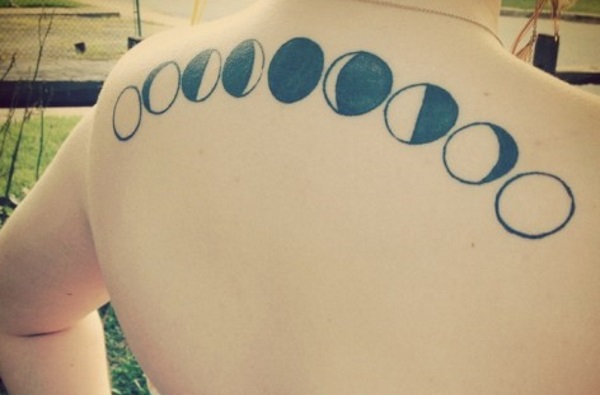 Black Phases Of The Moon Tattoo On Upper Back