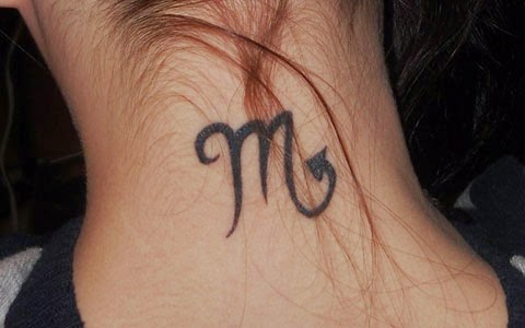 Black Scorpio Zodiac Sign Tattoo On Girl Back Neck