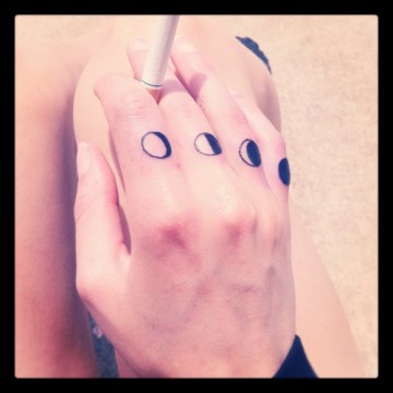 Black Small Phases Of The Moon Tattoo On Right Hand Fingers