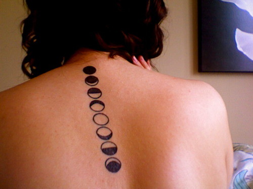 Black Small Phases Of The Moon Tattoo On Upper Back