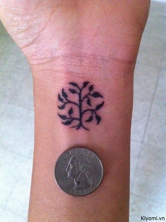 Black Small Tree Of Life Tattoo On Left Wrist