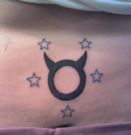 Black Taurus Zodiac Sign With Stars Tattoo Design