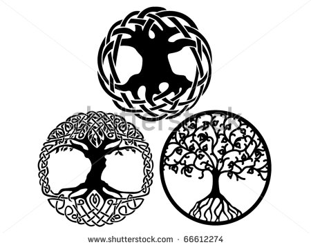 Black Three Small Celtic Tree Of Life Tattoo Design