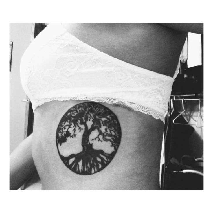 Black Tree Of Life Tattoo On Girl Left Side Rib