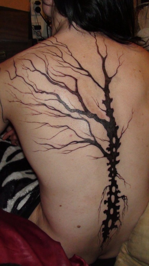 Black Tree Of Life Without Leaves Tattoo On Full Back
