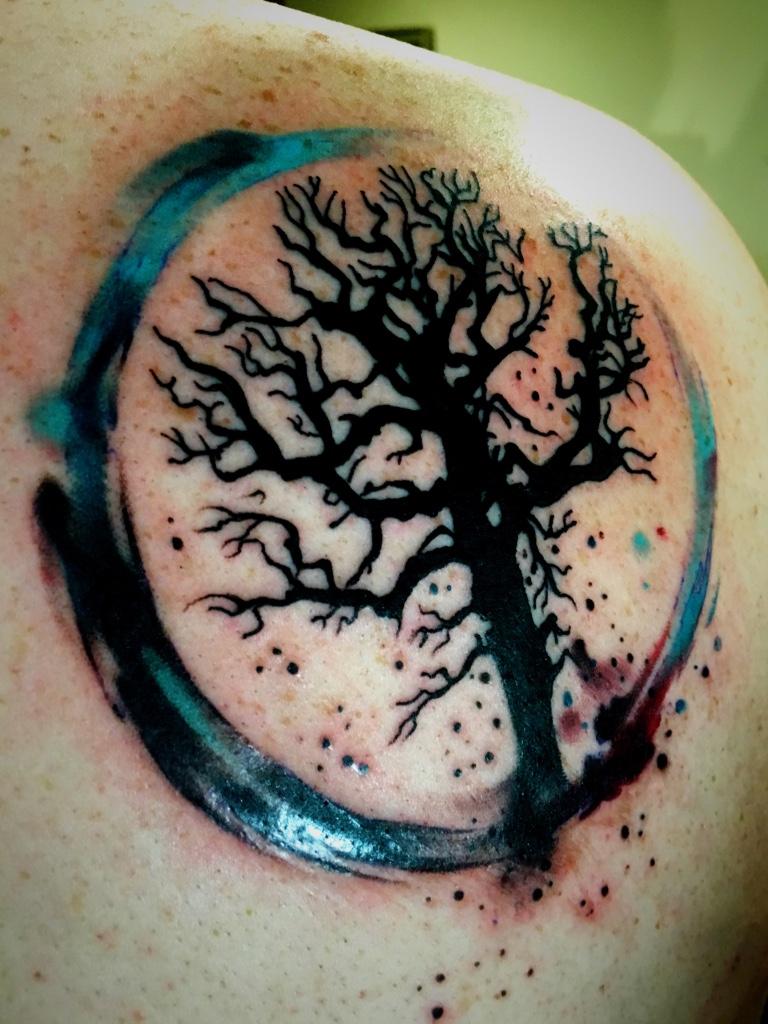 Black Tree Of Life Without Leaves Tattoo On Right Back Shoulder By Kyle Olsen