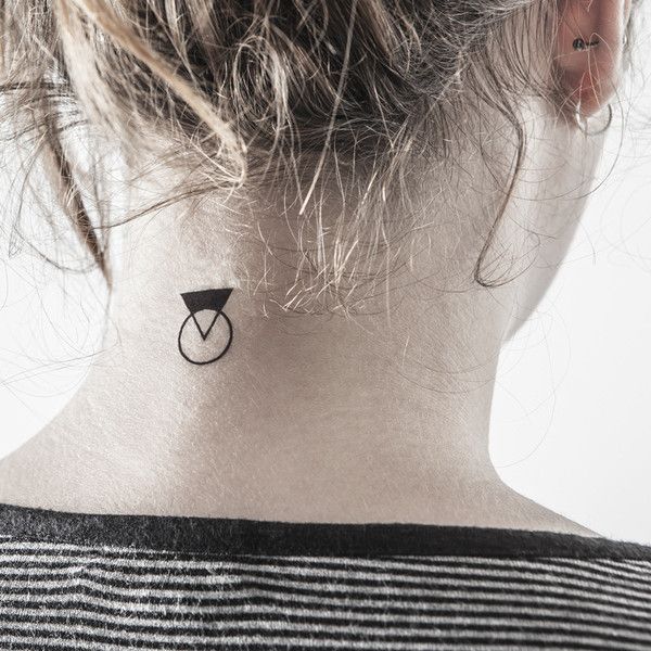 Black Triangle With Circle Tattoo On Girl Back Neck By Gil Luna