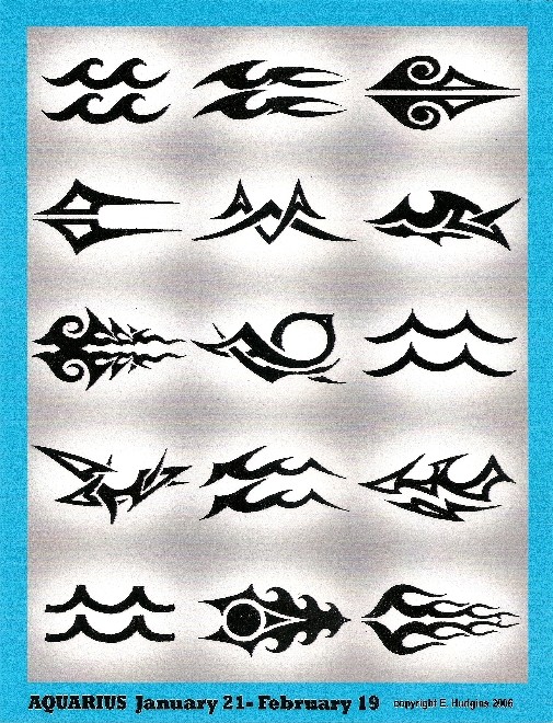 Black Tribal Aquarius Zodiac Sign Tattoo Flash