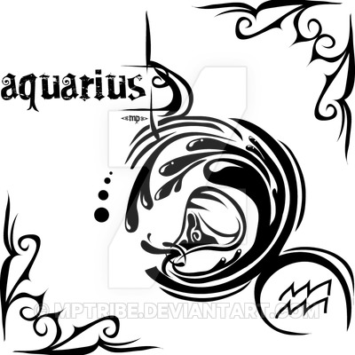 Black Tribal Aquarius Zodiac Sign Tattoo Stencil By MPtribe