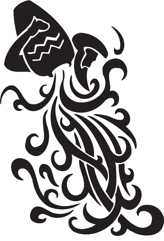 Black Tribal Aquarius Zodiac Sign Tattoo Stencil