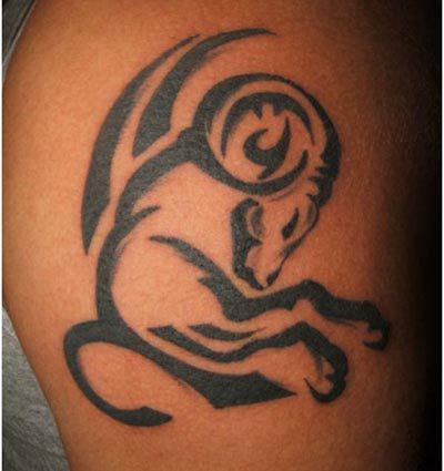 Black Tribal Aries Zodiac Sign Tattoo Design For Sleeve