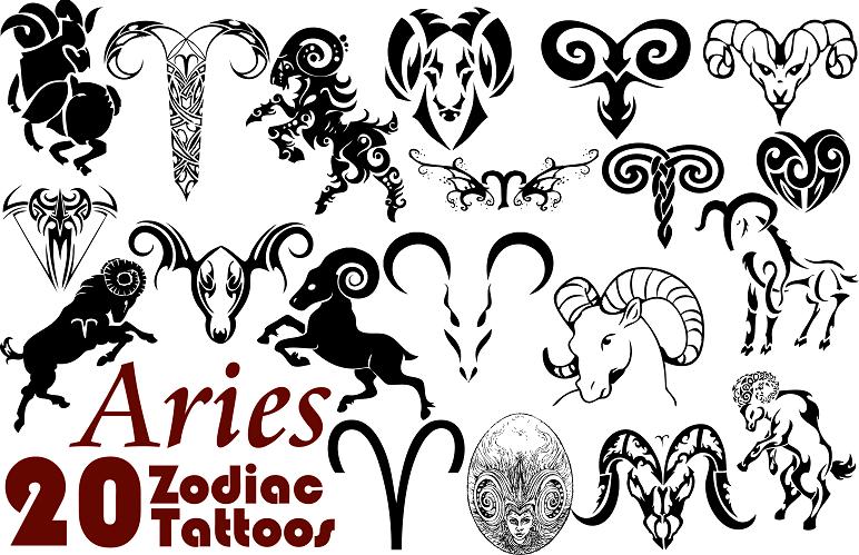 Black Tribal Aries Zodiac Sign Tattoo Flash