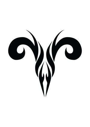 Black Tribal Aries Zodiac Sign Tattoo Stencil