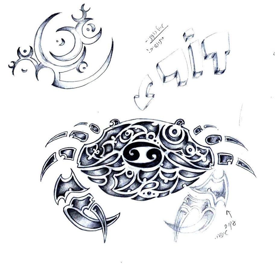 Black Tribal Cancer Zodiac Sign Tattoo Design By Elenoosh