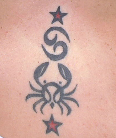 Black Tribal Cancer Zodiac Sign With Star Tattoo Design
