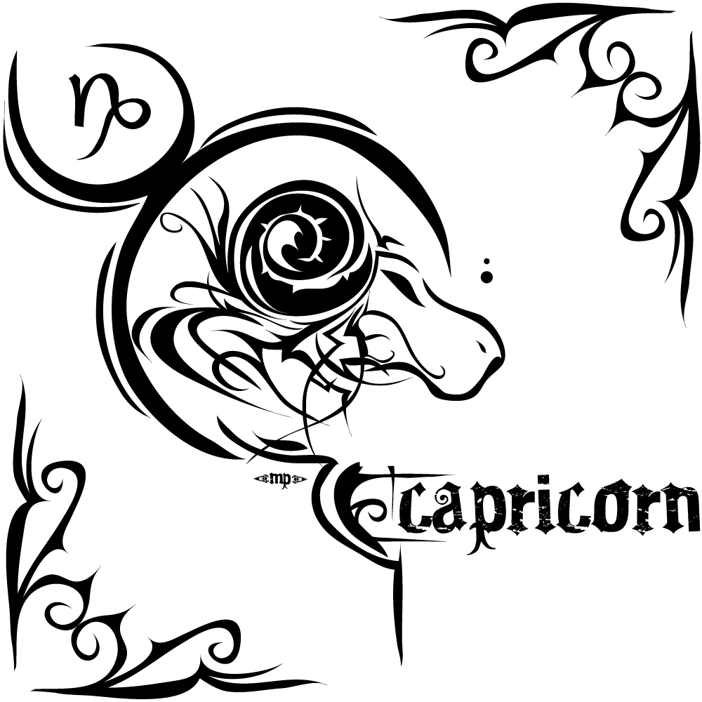 Black Tribal Capricorn Zodiac Sign Tattoo Design