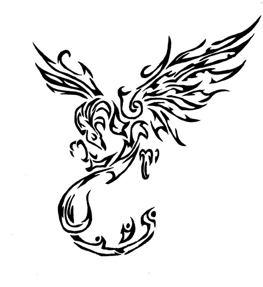 Black Tribal Flying Phoenix Tattoo Stencil By Tania