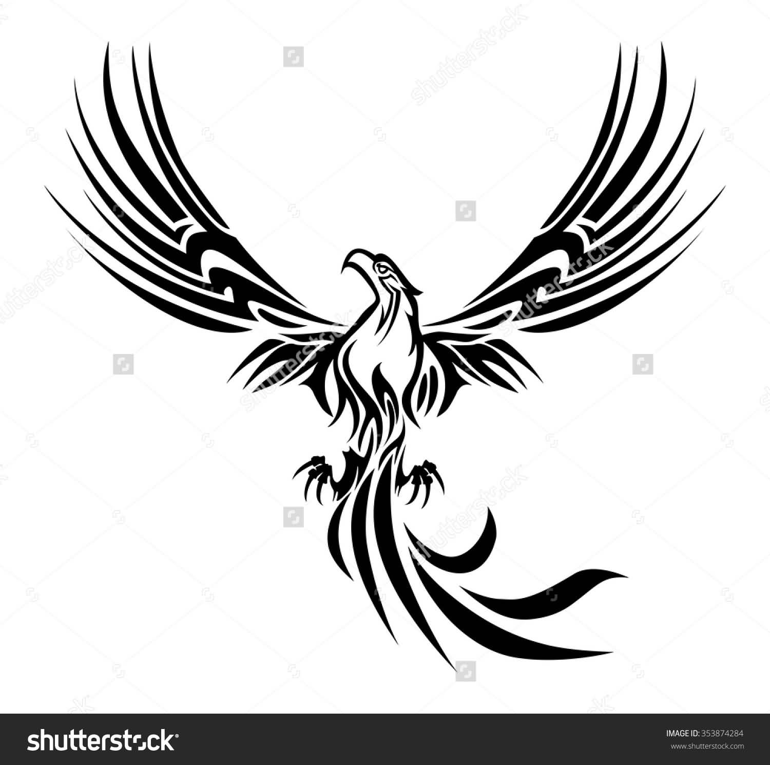 Black Tribal Flying Rising Phoenix From The Ashes Tattoo Design