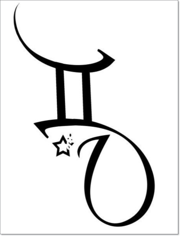 Black Tribal Gemini Zodiac Sign With Star Tattoo Design