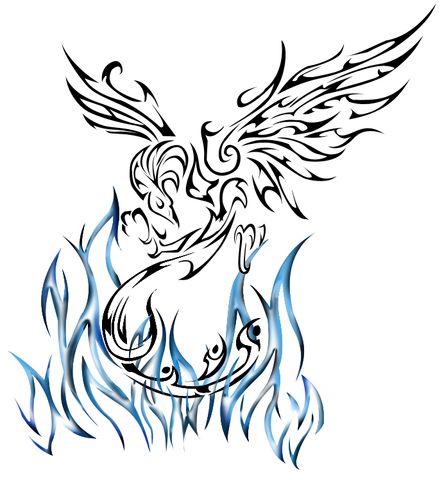 Black Tribal Japanese Phoenix Tattoo Stencil