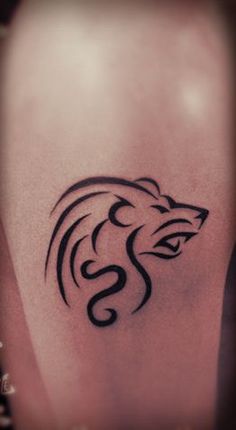 Black Tribal Leo Head Zodiac Sign Tattoo Design For Sleeve