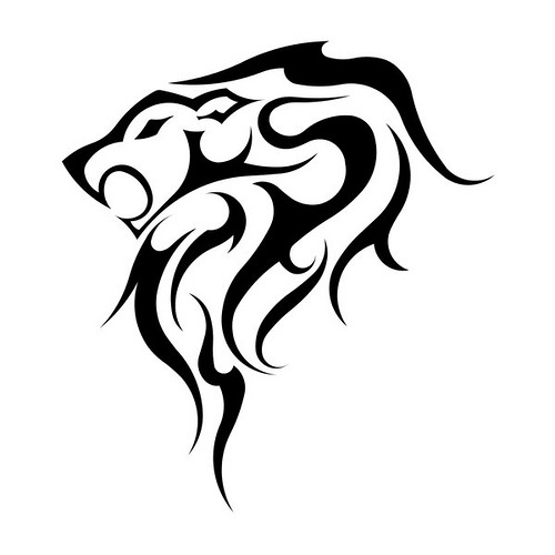 Black Tribal Leo Head Zodiac Sign Tattoo Stencil